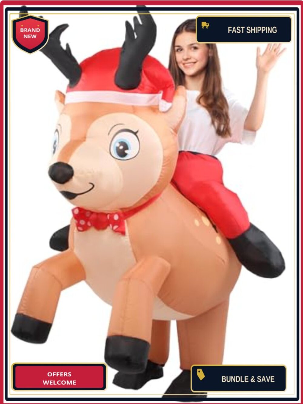 Christmas Inflatable Reindeer Costume Adult Blow Up Santa Holiday Cosplay